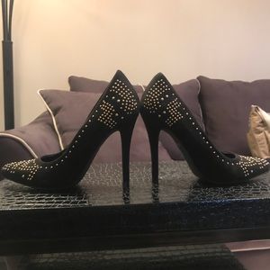 Black and gold studded heels